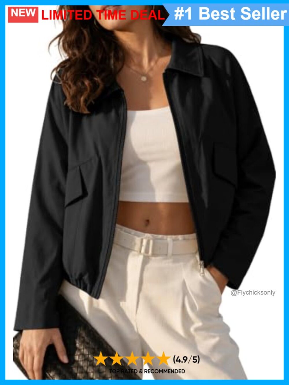 Cropped Bomber Jacket Lightweight Casual Zip Up Outerwear